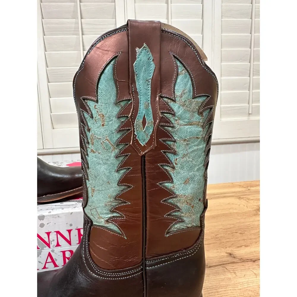 Tanner Mark Men's Cowboy Boots Brown Bronze Teal Leather Size 9 NIB Western